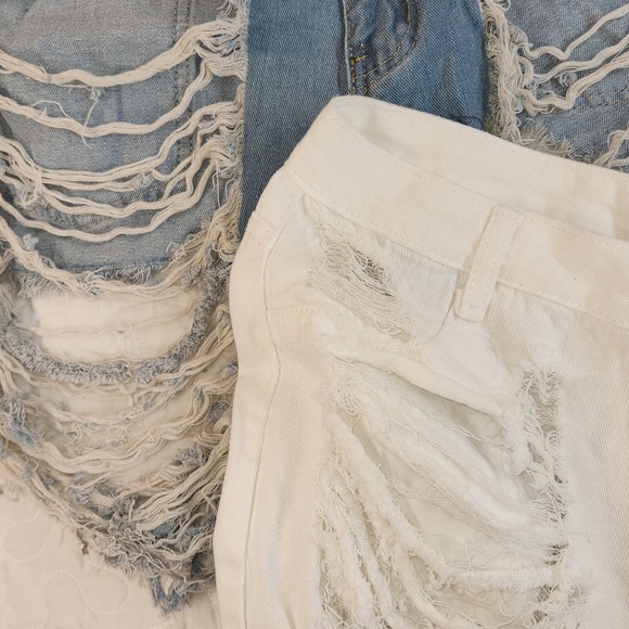 *2 PAIR Denim Shorts Shredded Jean 2X Thrashed Fringe White Club Concert 32 XXL - Picture 1 of 8